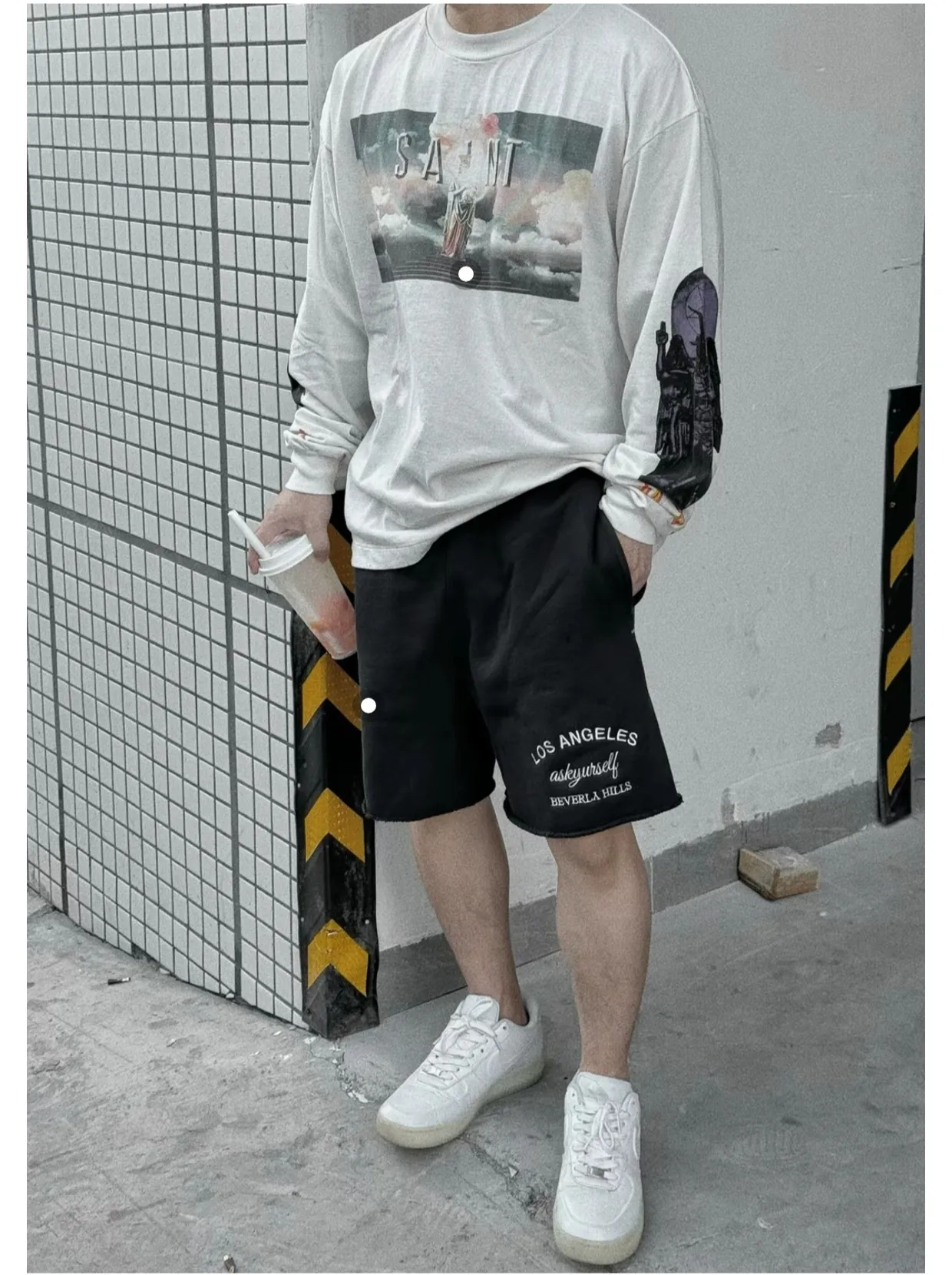 #SA70 SAINT pure cotton long-sleeved T P156 Color: White Size: S-XL